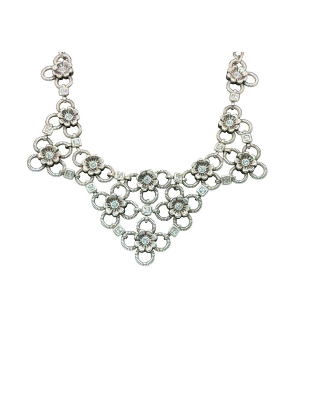 Brighton Joan Of Arc Collar Silver Tone Floral Statement Necklace Rhinestone 18" - Picture 8 of 14